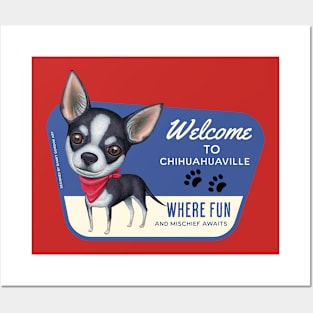 Funny black and white Chihuahua posing cutely Posters and Art